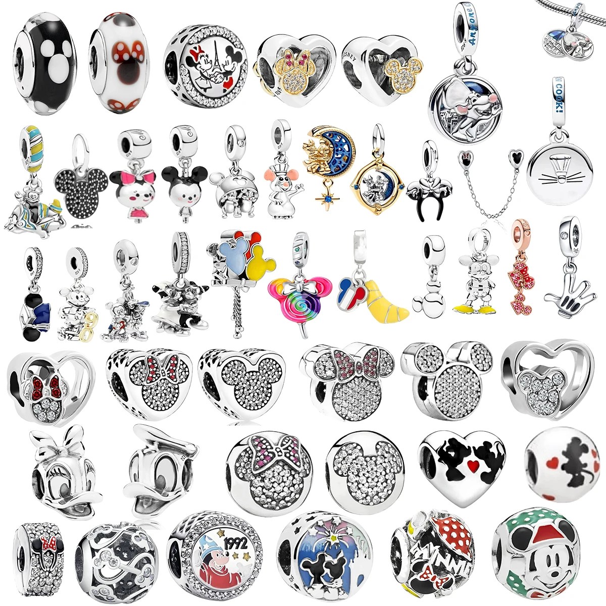 

Miniso Disney 925 Silver Mickey Mouse Glass Bead Buckle Series Charm Pendant Original DIY Women's Boutique Jewelry Accessories