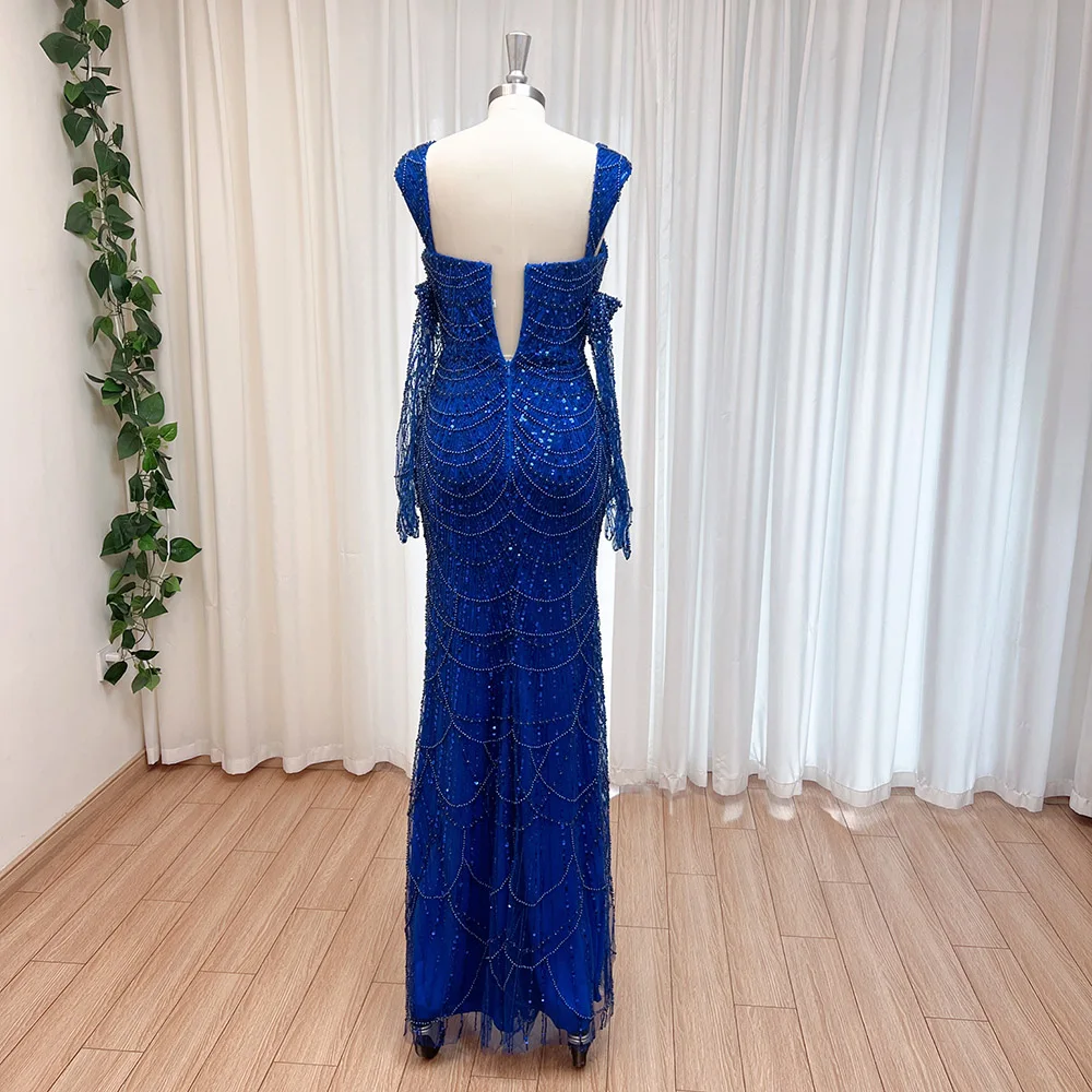 Elegant Beads Mermaid Evening Dress for Women 2025 Luxury Arabic Pearls with Gloves Formal Prom Wedding Party Gowns Customized image 5