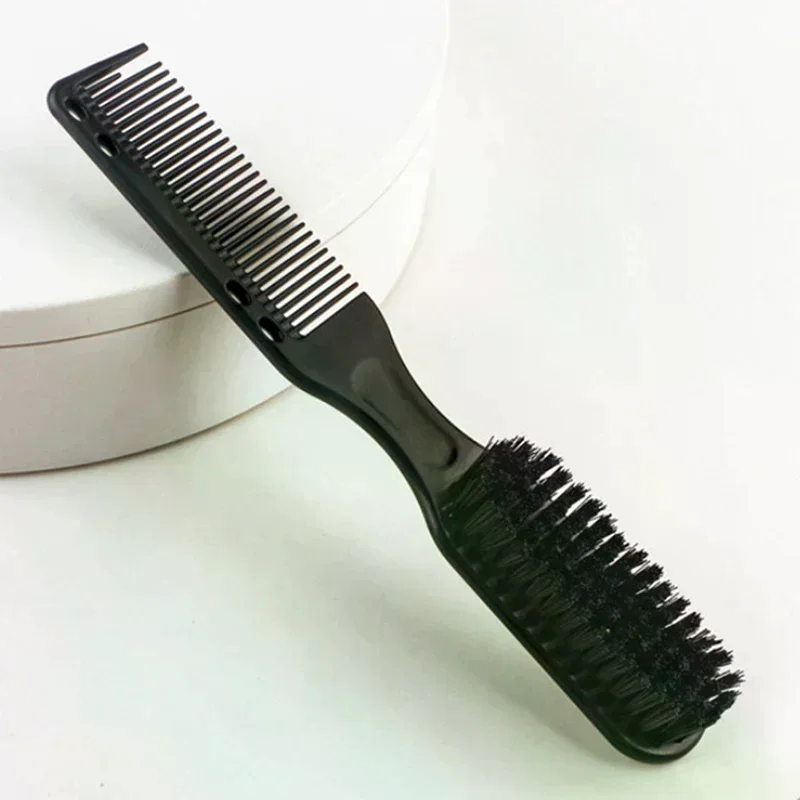 Double-sided Comb Brush Black Small Beard Styling Brush Shave Beard Brush Barber Vintage Oil Head Shape Carving Cleaning Brush