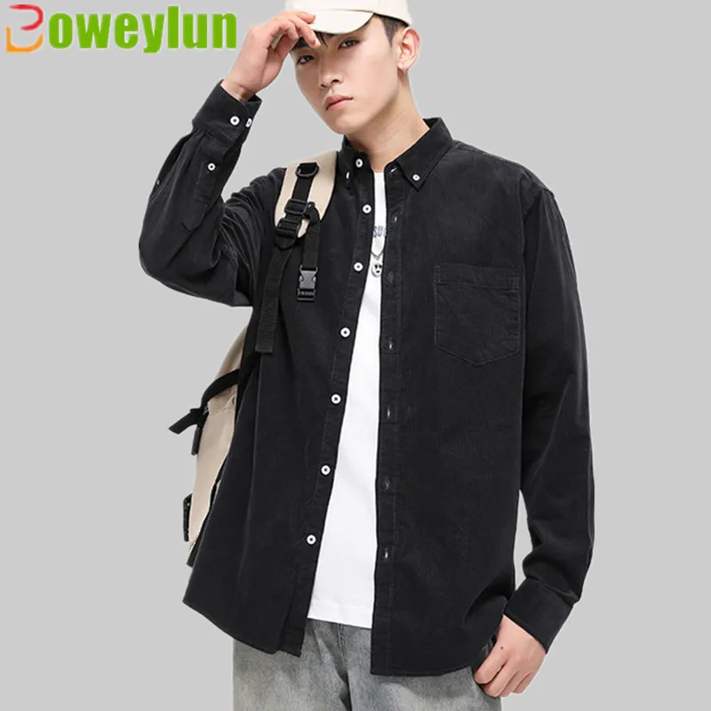 

Boweylun Cotton Corduroy Men Vintage Shirt Pocket Buttons Comfortable Breathable Casual Long Solid Sleeve Shirt Boys