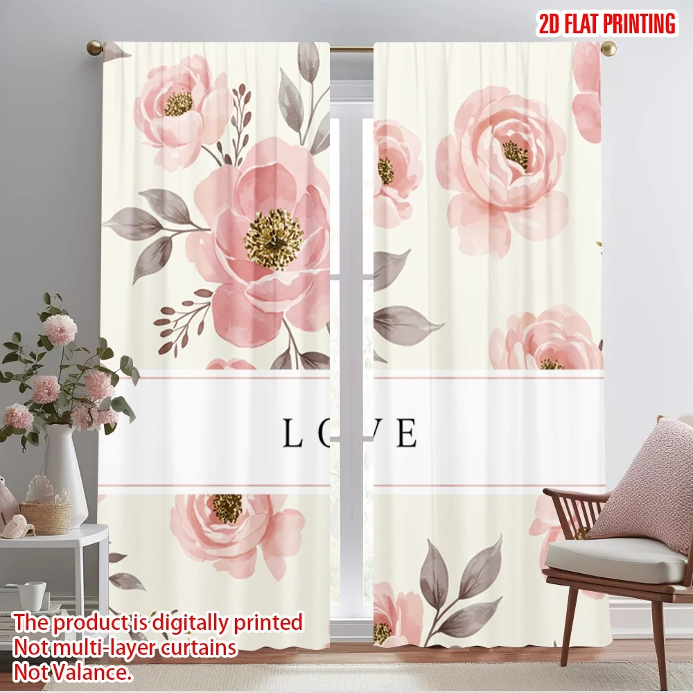 

2pcs 2D flat printing Drapes Pink Floral Love Fabric Without Electricity Festive Wall Decor for Indoor Celebrations Room Garden