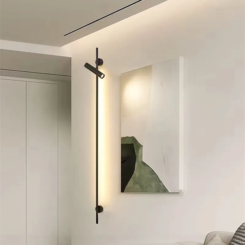 

Minimalist black long pole wall lamp led Rotatable spotlight bedroom beside lamp Corridor background lamp Gallery Picture Lamp