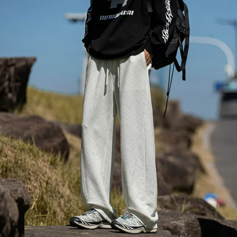 

Men's Autumn Winter Sports Pants Straight Stretch Casual Pants with No Trace No Ironing Fabric Jacquard American Casual Trousers