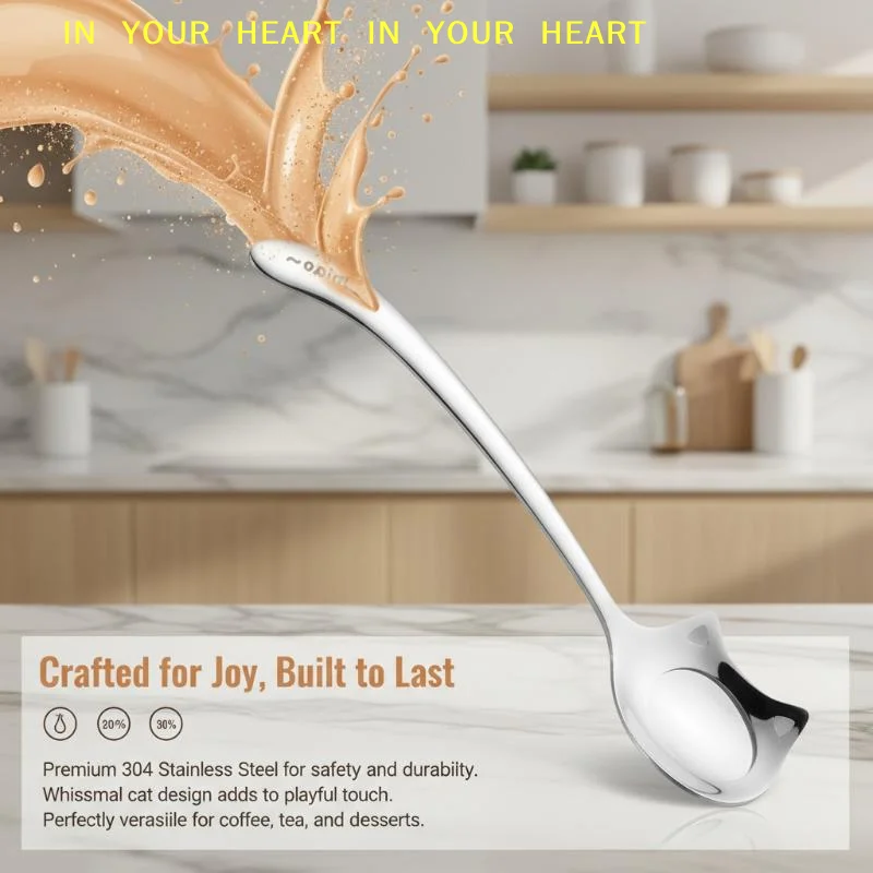 【X】For Stirring Coffee Tea Dessert Daily Use Stainless Steel Cute Cat Spoon Food Grade Cartoon Design