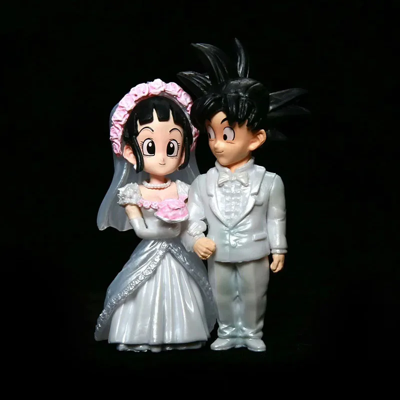 

9cm Anime Dragon Ball Figure Wu Kong & Qi Qi Son Goku Figurine PVC Action Super Saiyan Q Kiki Wedding Dress Model Toy Figures