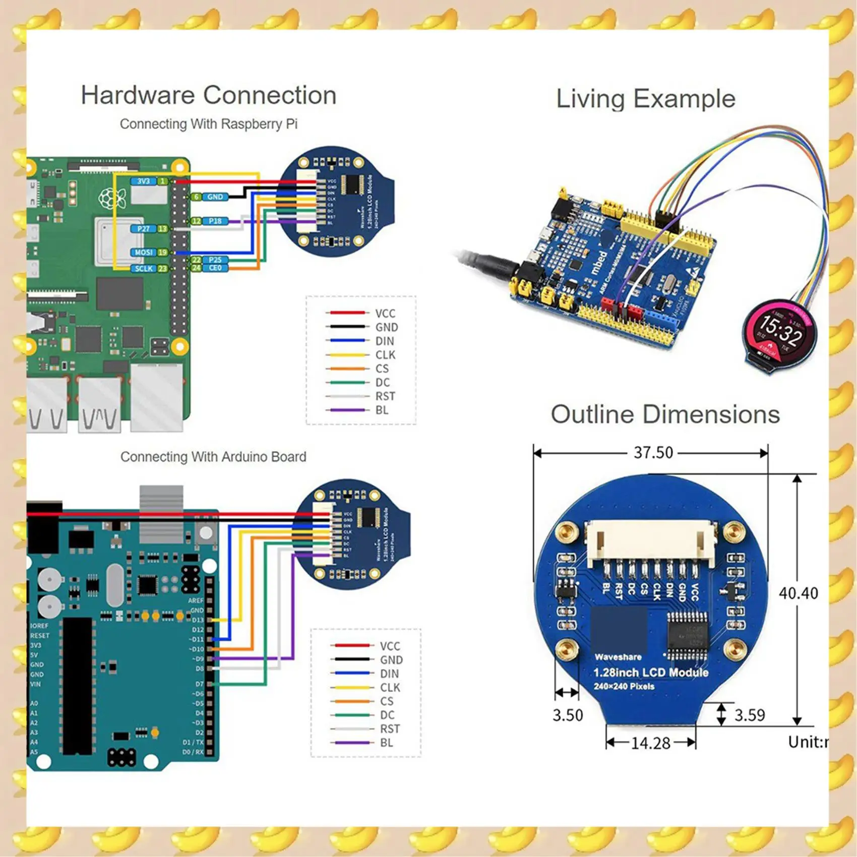 A45U 4Pcs 1.28Inch Round Display LCD Screen Module GC9A01 SPI Communication RGB 65K Color Support For Raspberry