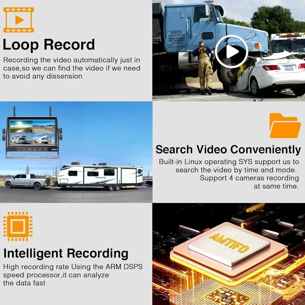 RV Backup Camera Wireless Easy Install: Plug & Play for Furrion Pre-Wired RVs - 7″ HD Touch Key Monitor, 1080P DVR, 4-Channel Sp view 4