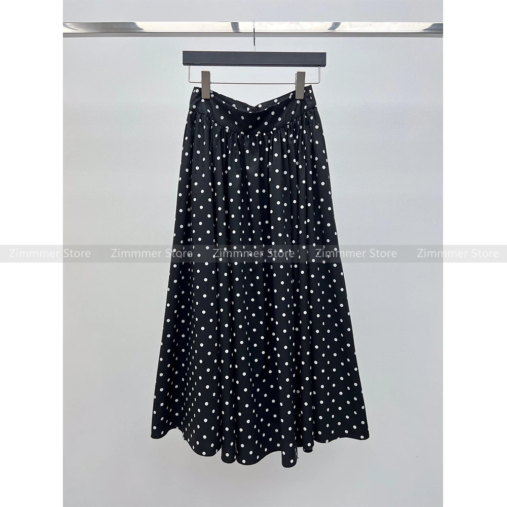 Retro chic V-neck elegant polka dot print long sleeve t-shirt + high waist half skirt suit women