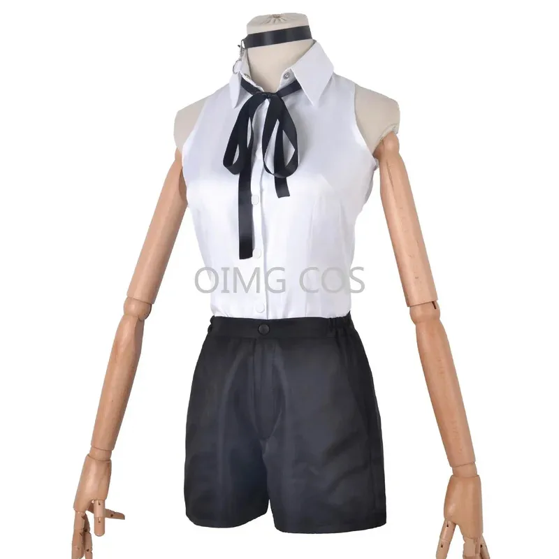 Disfraz de motosierra Reze para mujer, camisa, corbata, peluca corta, anillo para el cuello, uniforme de Anime para Halloween