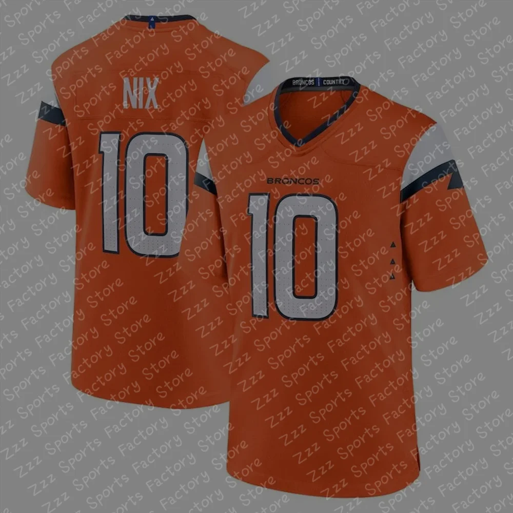 USA Football 2024 New Denver Broncos Bo Nix No. 10 Football Jersey T-Shirt Boy/Men Football Sports Short Sleeve Jersey Tshirt