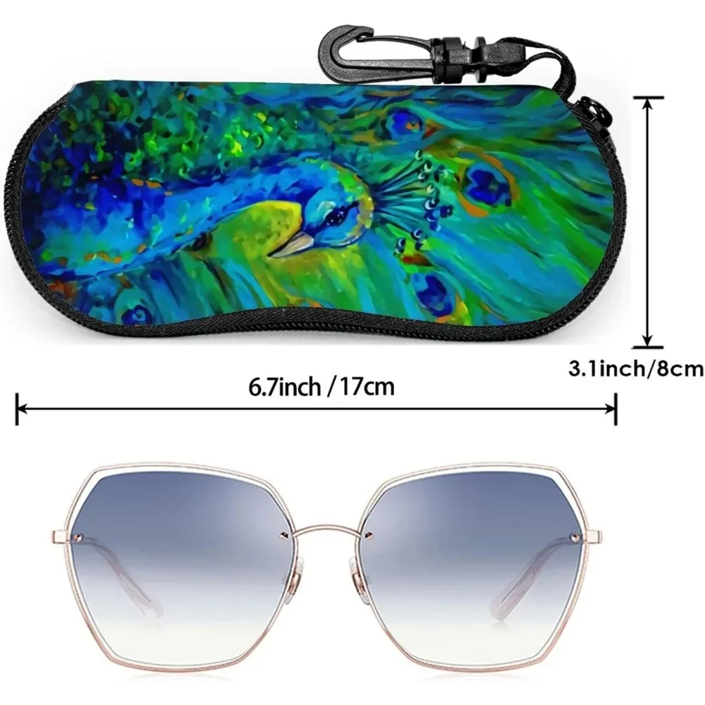 Colorful Peacock Glasses Case Pouch Prints Zipper Soft Eyewear Storage Box Outdoor Travel Portable Anti-Pressure Sunglasses Bag