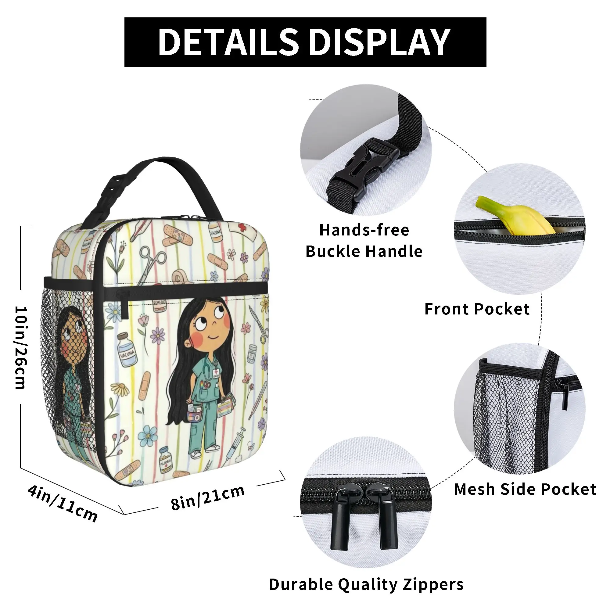 Enfermera En Apuros Doctor Nurse Medical Lunch Bag Lunch Box Child Outdoor Picnic Print Cooler Bag Oxford Thermal Lunch Bags
