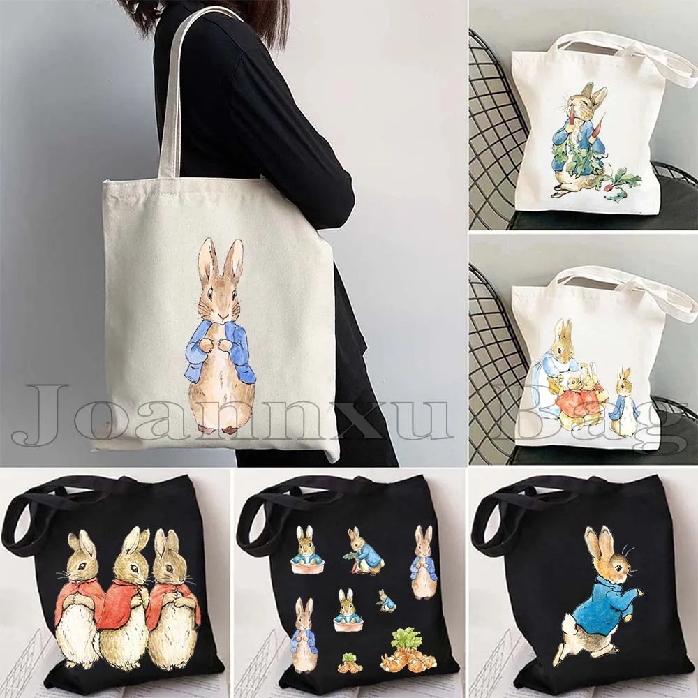 

Cute Beatrix Potter Cartoon Peter Rabbit Anime Duck Carrots Kawaii Animal Manga Women Canvas Shoulder Tote Bag Shopper Handbag