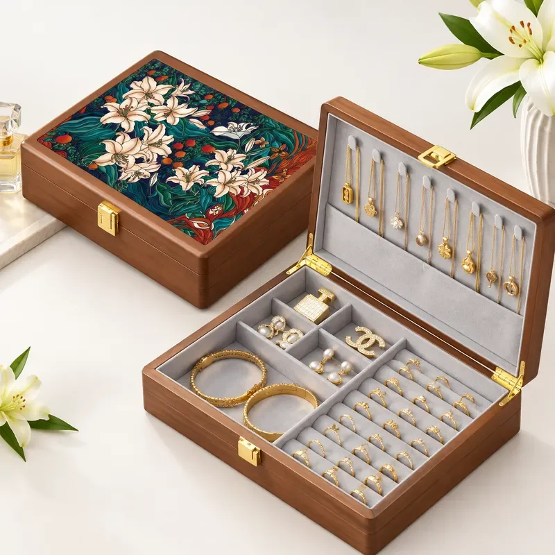 Large Solid Wood Jewelry Box High Capacity Earring Storage Organizer Multi Functional Display Case for Women