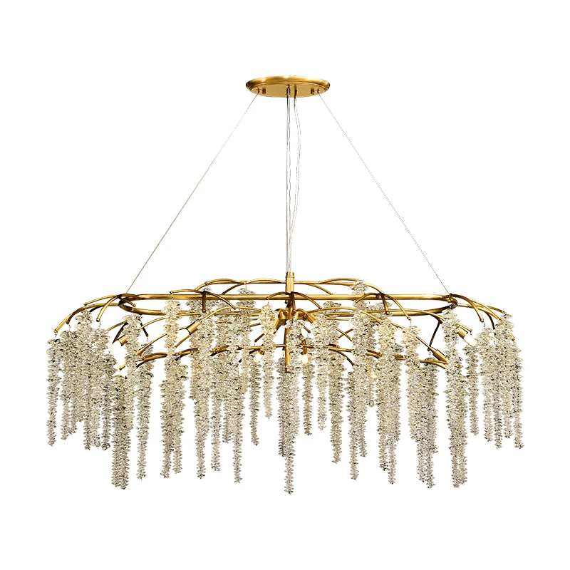 QJJ Post-Modern Light Luxury Copper Living Room Chandelier Villa Creative Personality Long Dining Room Crystal Rattan Study Lamp