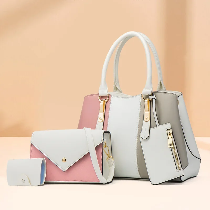 High quality fashionable contrasting color women's handbag, one shoulder crossbody baozi mother bag, four piece women's bag