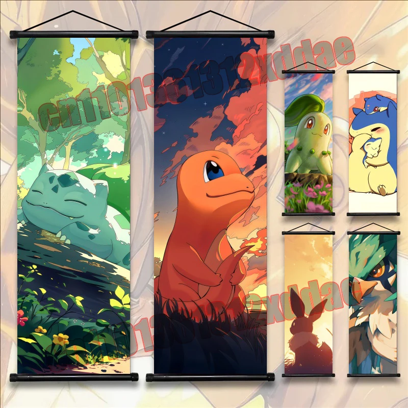 

Japanese Cartoon Anime Pokemon, Charizard, Bulbasaur, HD Cute High Quality Scroll Painting Suitable for Bedroom Wall Decoration