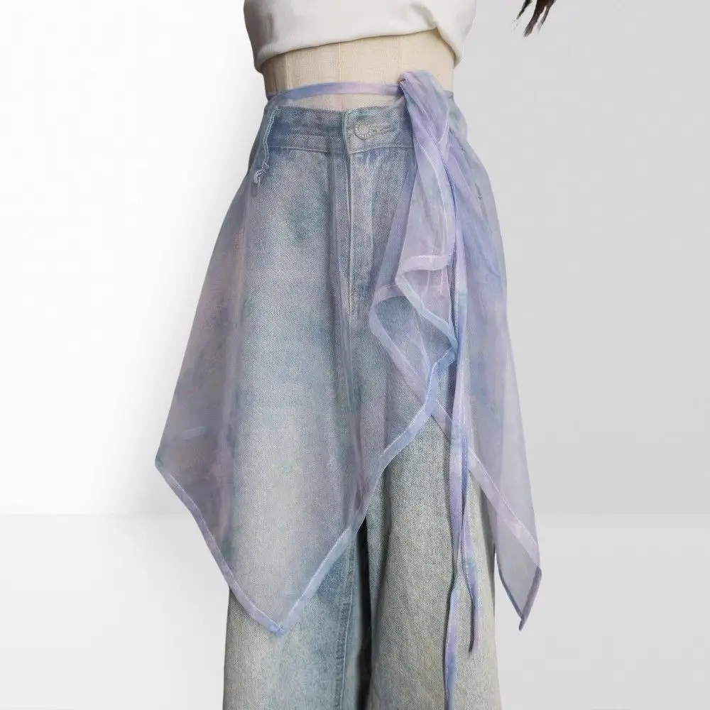 

Юбка миди с высокой талией, кружевная, прозрачная, с боковым разрезом, на шнуровке, дышащая, в стиле Харадзюку, длинная, с кружевным шарфом на бедрах