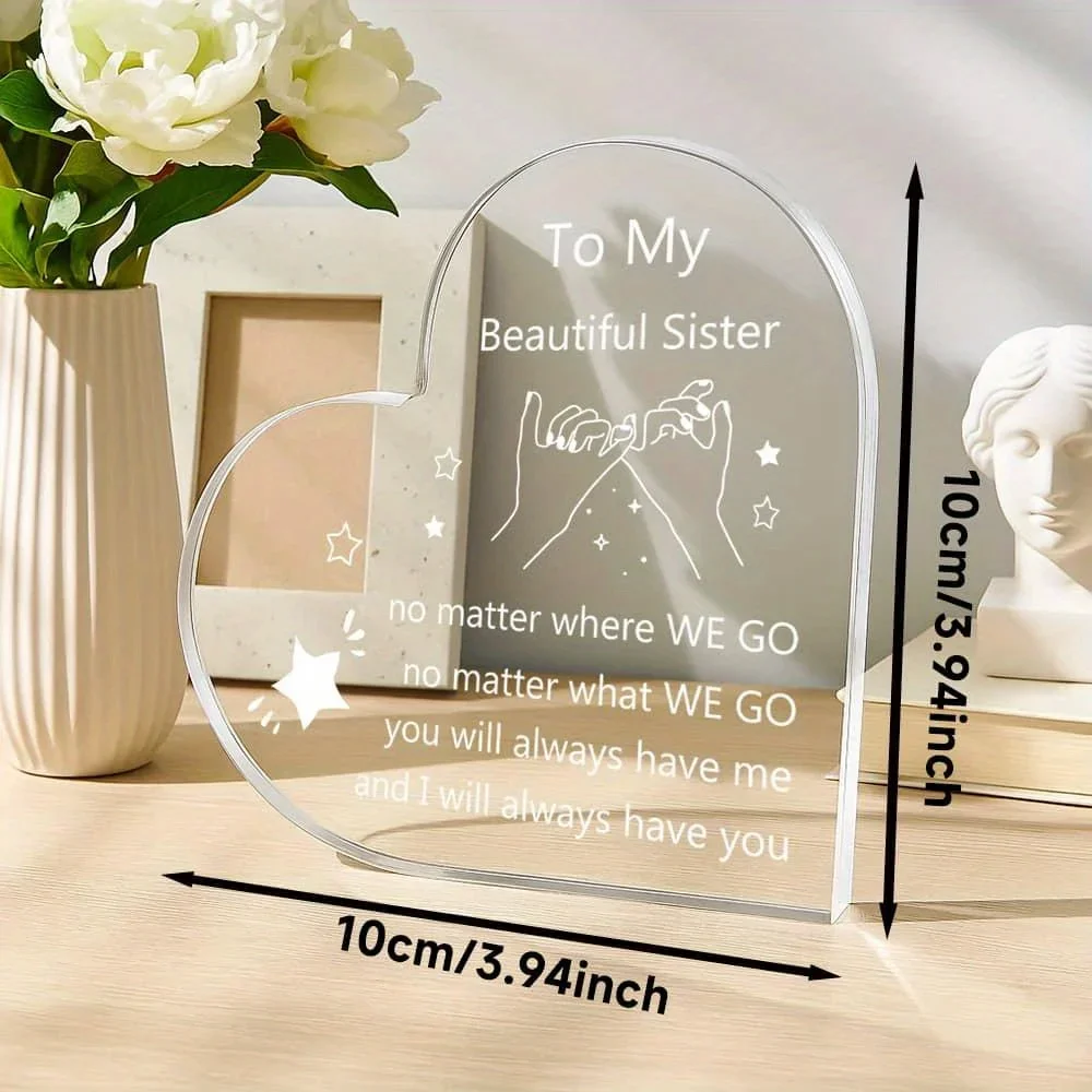 Brand 2D Acrylic Wall Art Heart Shaped Plaque Sentimental Sister Gift Intertwined Hands Poem Boho Decor For Women Home Office