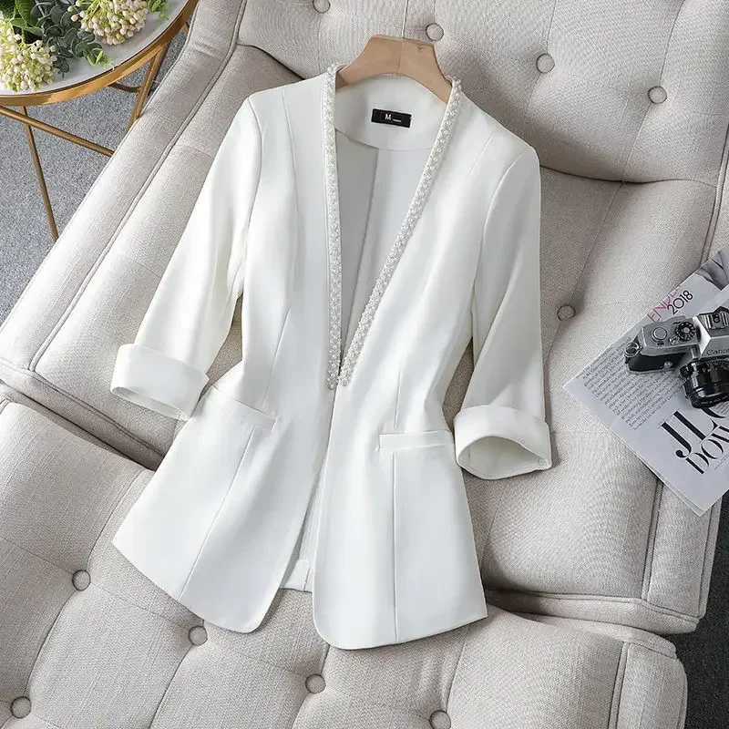 Spring Autumn New Women's Fashion All-match Temperament Ladies High-end Buttonless Suit Women Blouse High-end Small Suit Jacket