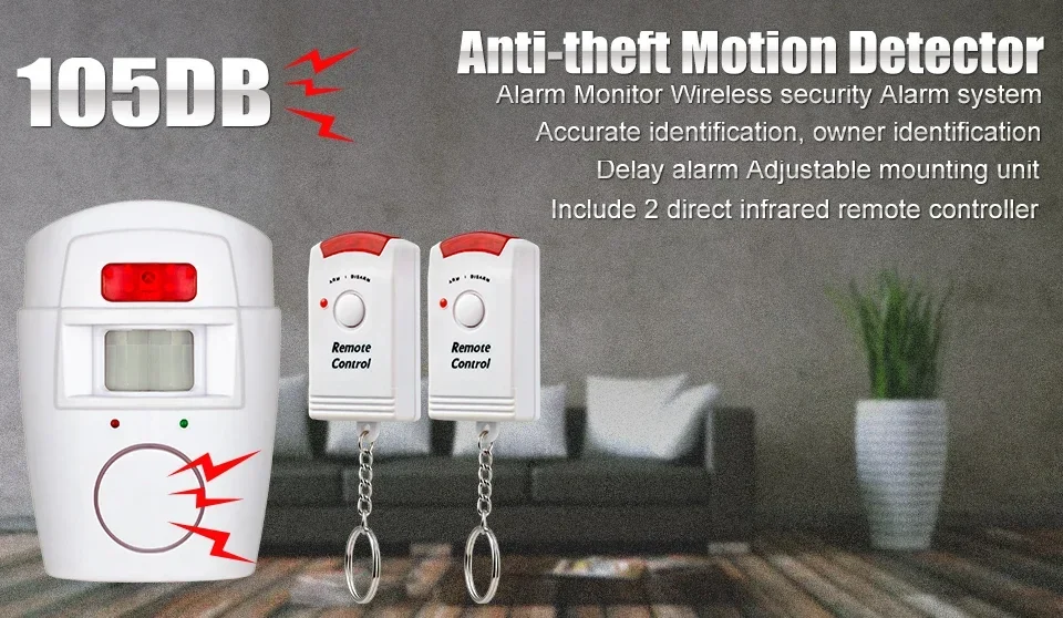 บ้านสมาร์ทไร้สาย Home Security PIR Alert เซ็นเซอร์อินฟราเรดระบบเตือนภัย Anti-theft Motion Detector Alarm 105DB ไซเรน