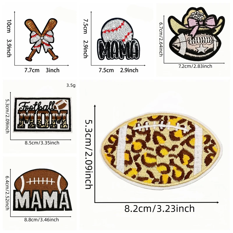 10PCS/Lots Leopard Print Football Embroidered Patch Iron On Patches For Clothing MAMA Baseball Patch Embroidery Sew Badges Patch view 5