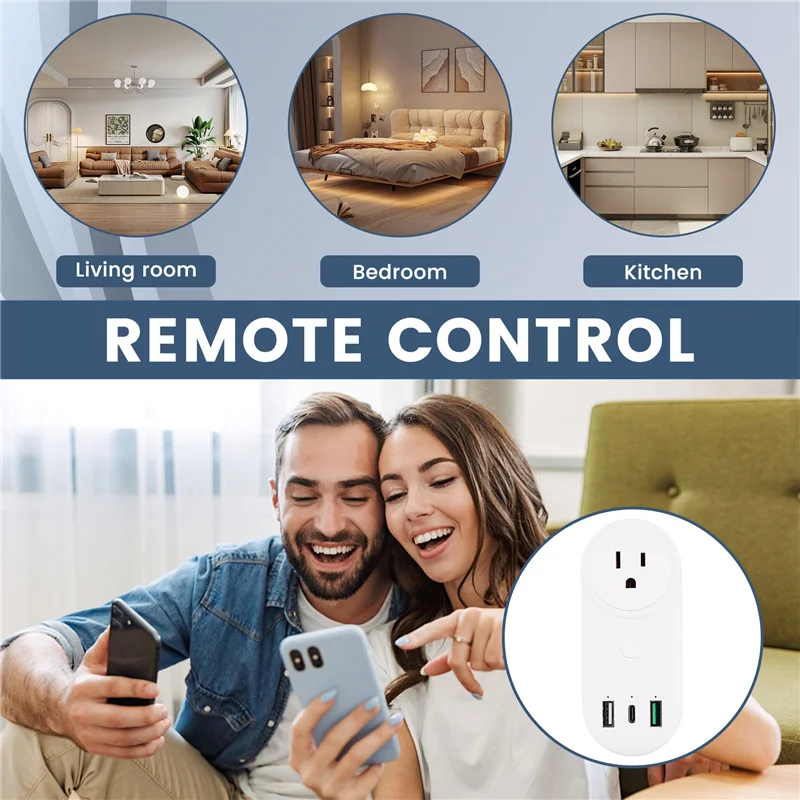 

M05K Умная розетка Wi-Fi, 16 А, 2 отверстия, розетки USB + Type-C, 65 Вт, пульт дистанционного управления, совместимая с Alexa, вилка стандарта США