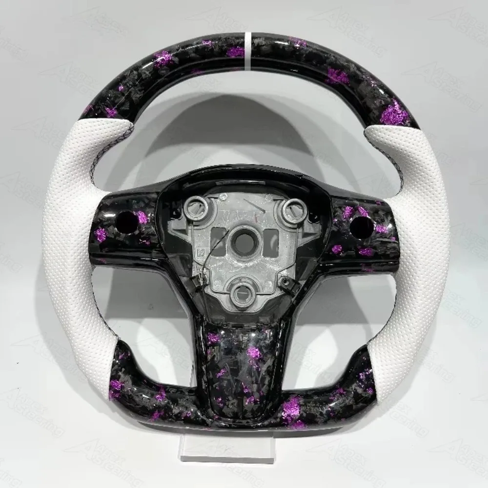 Purple Forged Steering Wheel for Model 3/Y  Personalized Carbon Fiber Racing Leather Customized Access