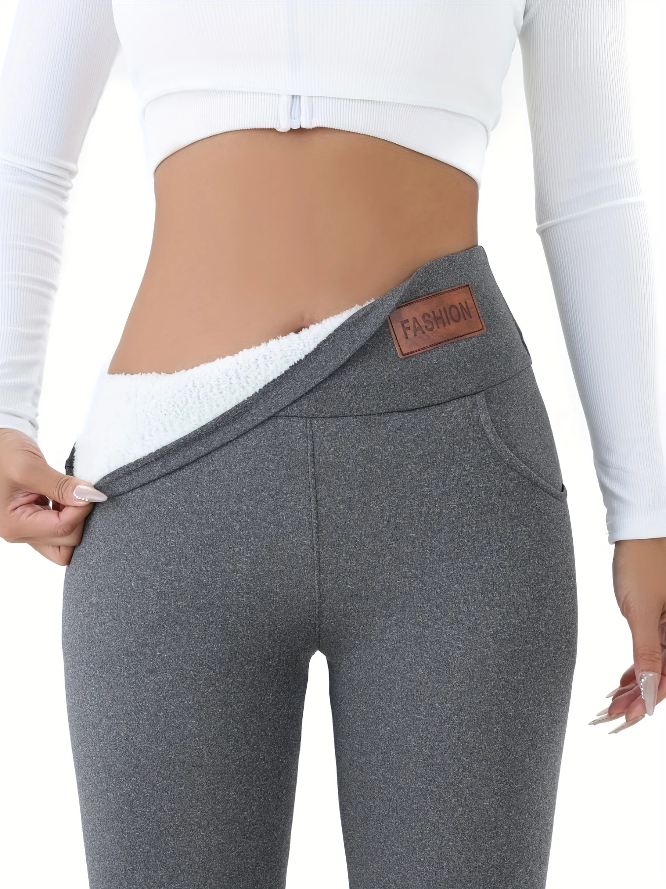 Women's High Waist Thermal Leggings, Winter Plush Lined Fleece Pants with Pockets, Soft Stretchy Comfy for Casual, Fitness