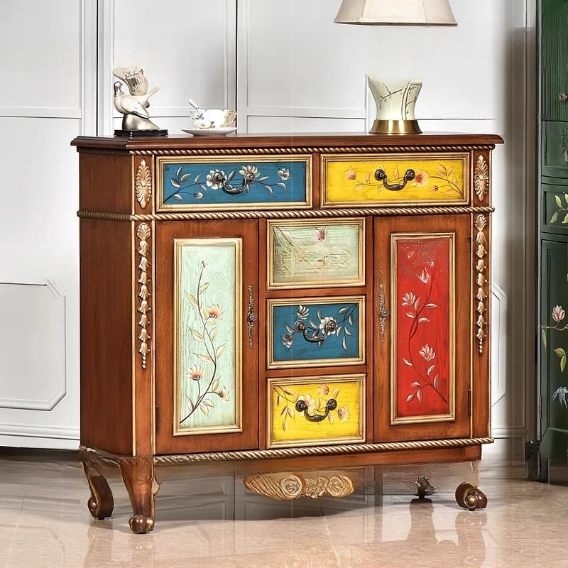 Solid wood dining side cabinet integrated multi-function, storage against the wall with drawers against the wall