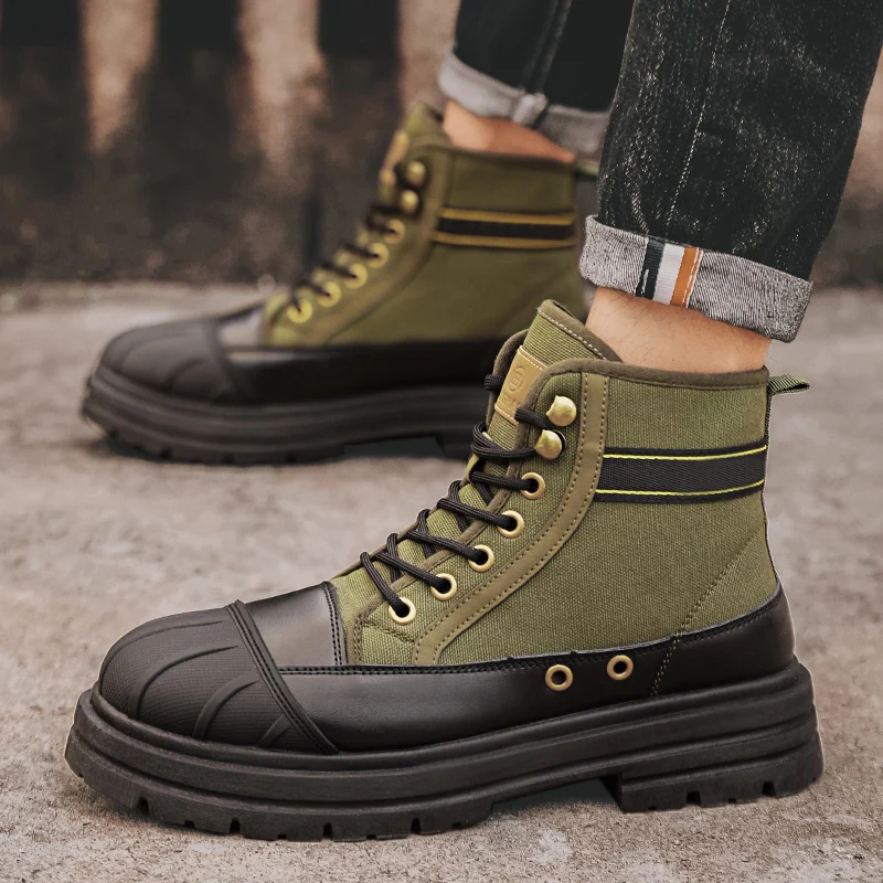 Men Boots Outdoor Work Boots for Men Booties Toe Cap Anti-collision Male Canvas Boot Breathable Boots Heightened Shoes Men New