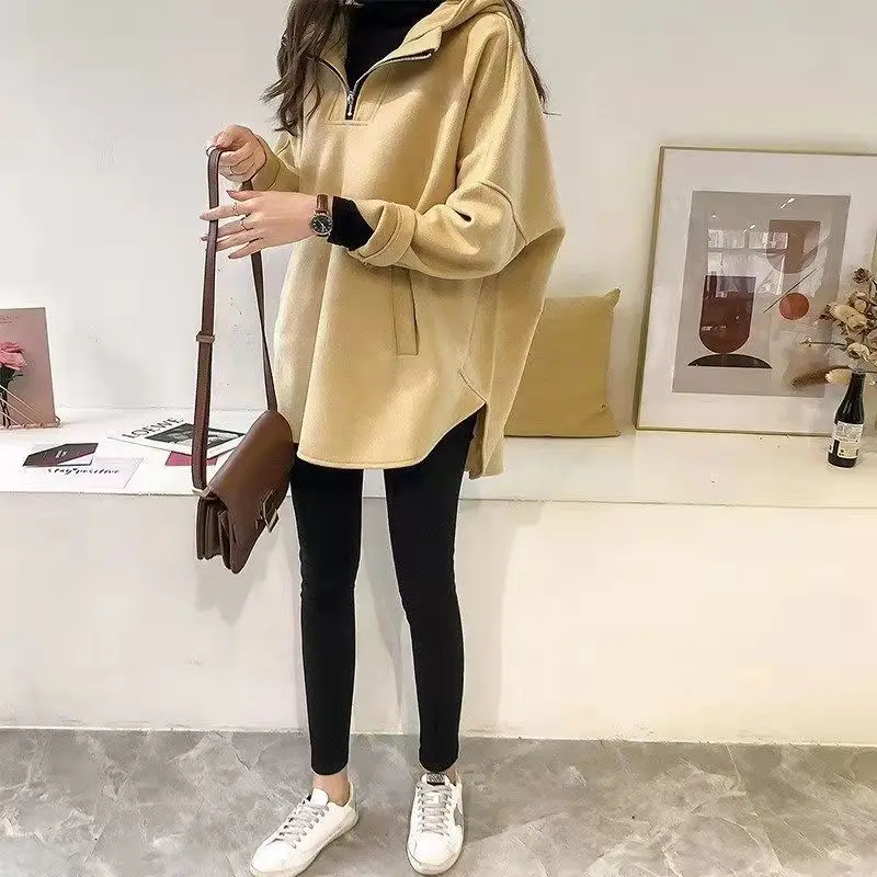 Autumn and winter new fleece hoodie women's hooded zipper Korean version loose student long sleeved pullover jacket