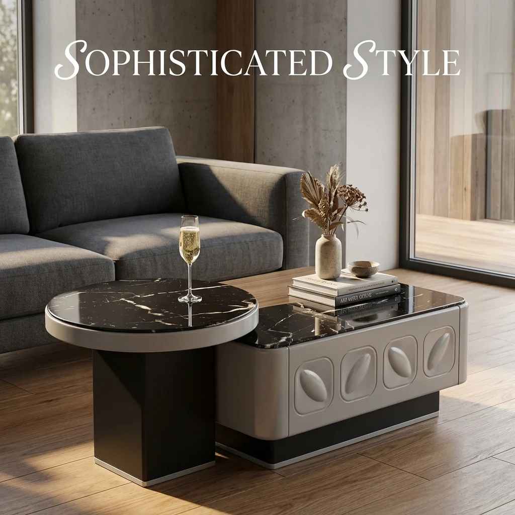Modern Two-piece Design, Coffee Table, Wooden Board, Glossy Paint, Easy to Clean, Durable, Household Living Room Furniture