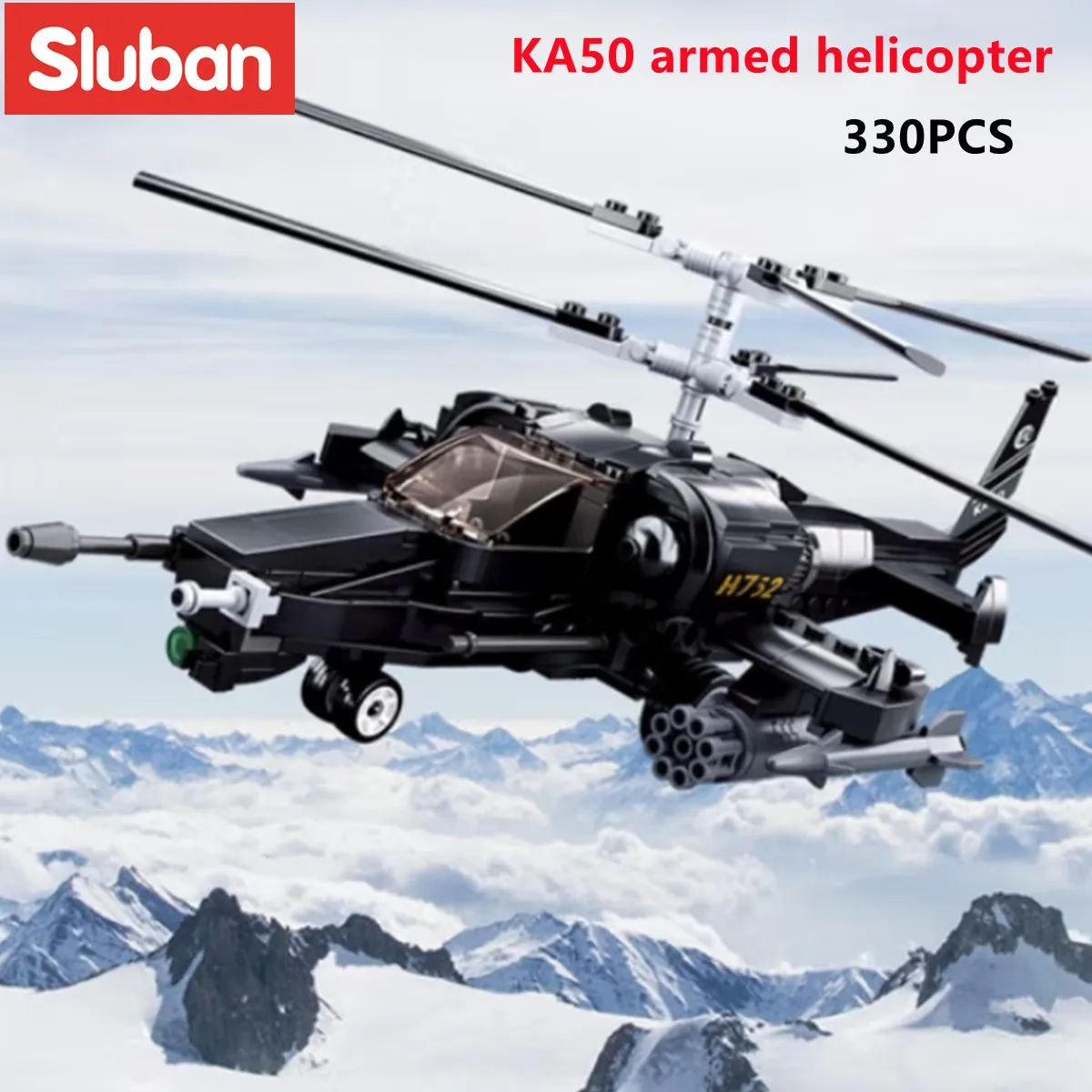 Sluban Building Block Toys Morden Military KA-50 Armed Helicopter 330PCS Bricks B0752 Army Truck Compatbile With Leading Brands