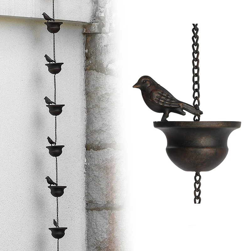 Rain Chains For Gutters Mobile Birds On Cups Rain Chimes Divert Water Away With Attached Hanger Dark Bronze Home Décor Stunning