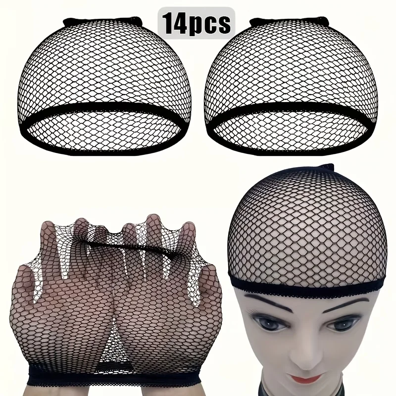 14pcs High-Quality Stretchable Elastic Hairnets Black Wig Making Cap Cool Cosplay Weaving Hair Net Stretch Hairnets