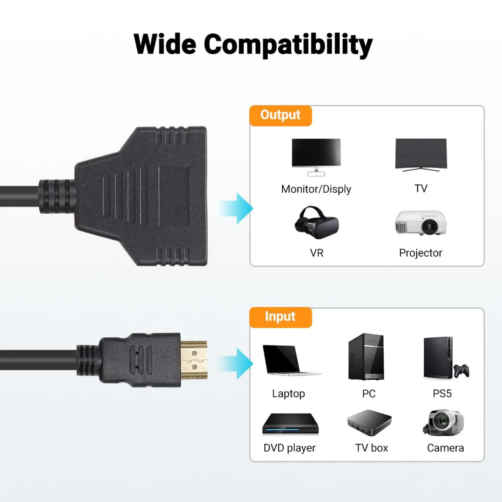 1080P HDMI Cable Adapter Male To Dual Female 2.0 Converter 1 in 2 out Splitter lot HDMI Splitter Cable