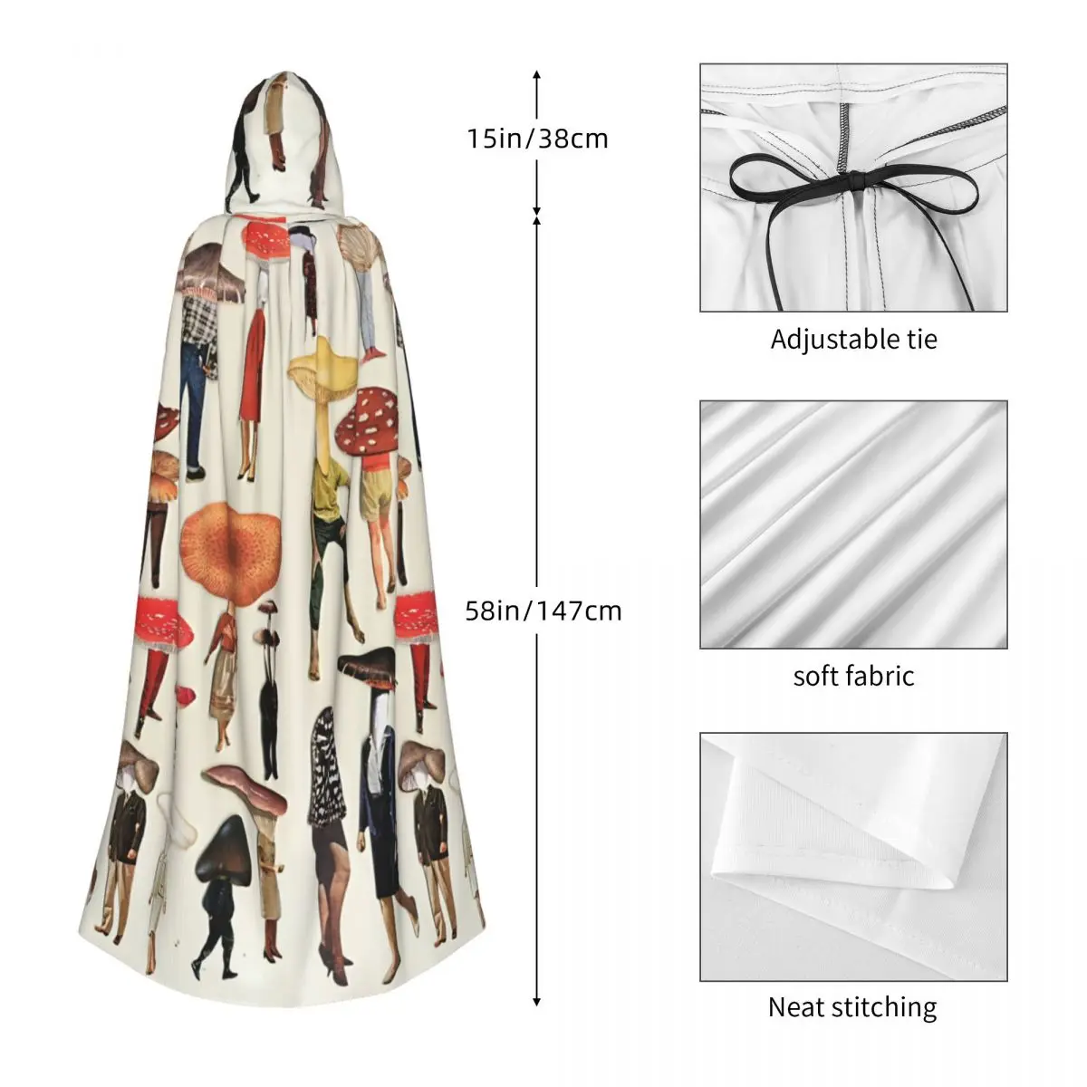 Abstract Ladies With Mushroom Hats Long Hooded Cloak Witch Medieval Costume Cosplay Cape HalloweenVampire Adult Unisex