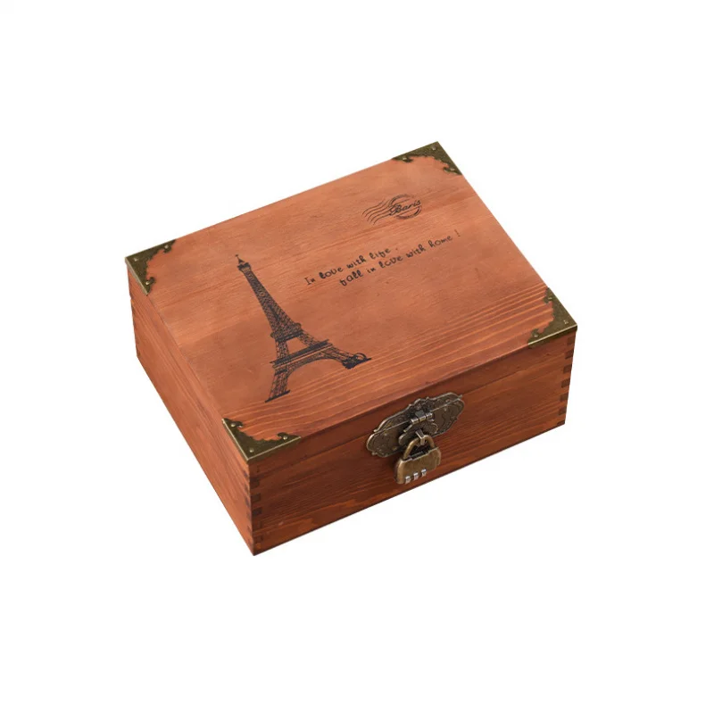Caja de Almacenamiento de Madera Vintage con Tapa Abatible y Cerradura, Organizador de Joyería de Escritorio, Cofre de Madera para Regalos