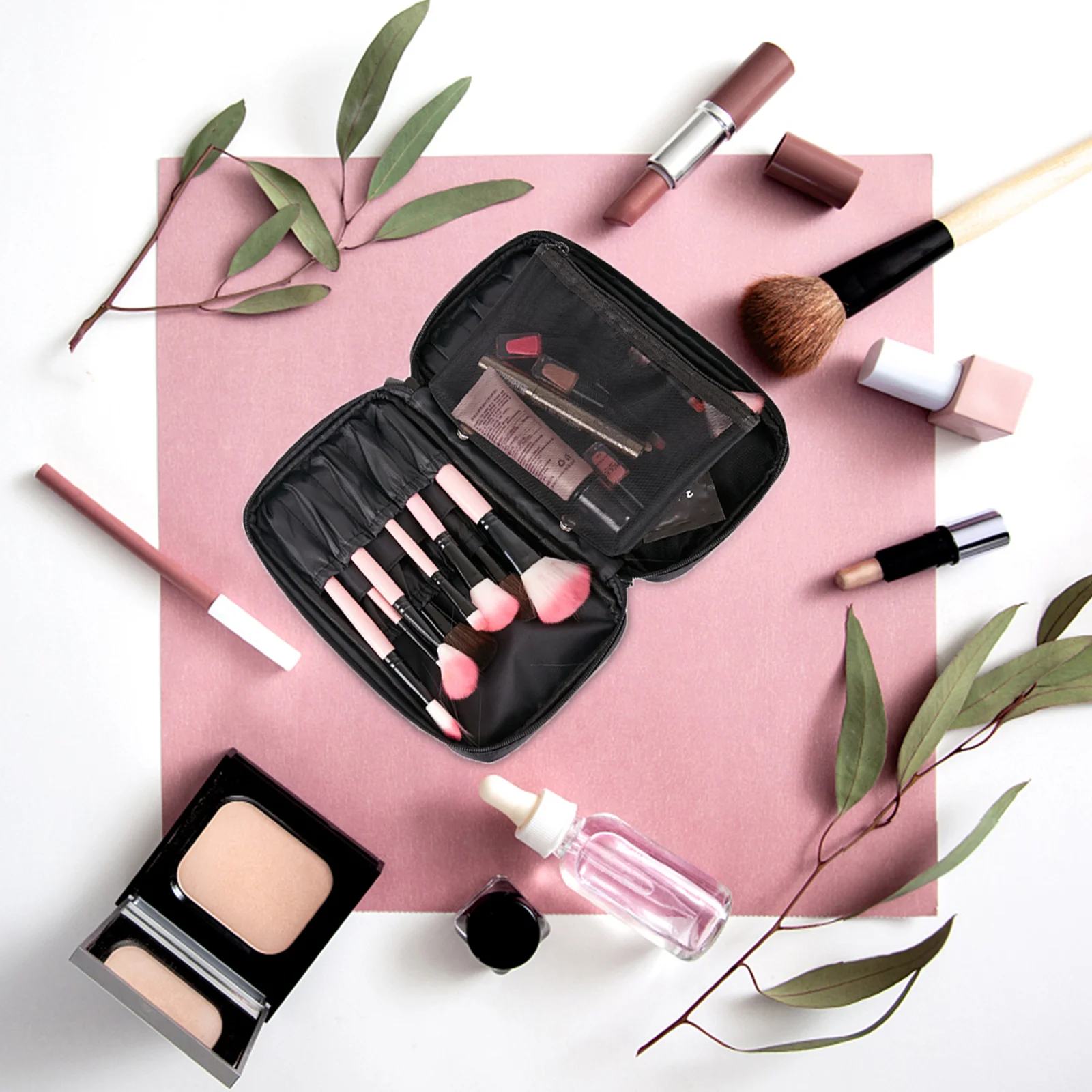 

1Pcs Black Waterproof Brush Bag Portable Makeup Pouch Travel Organizer Large Capacity Multipocket Durable