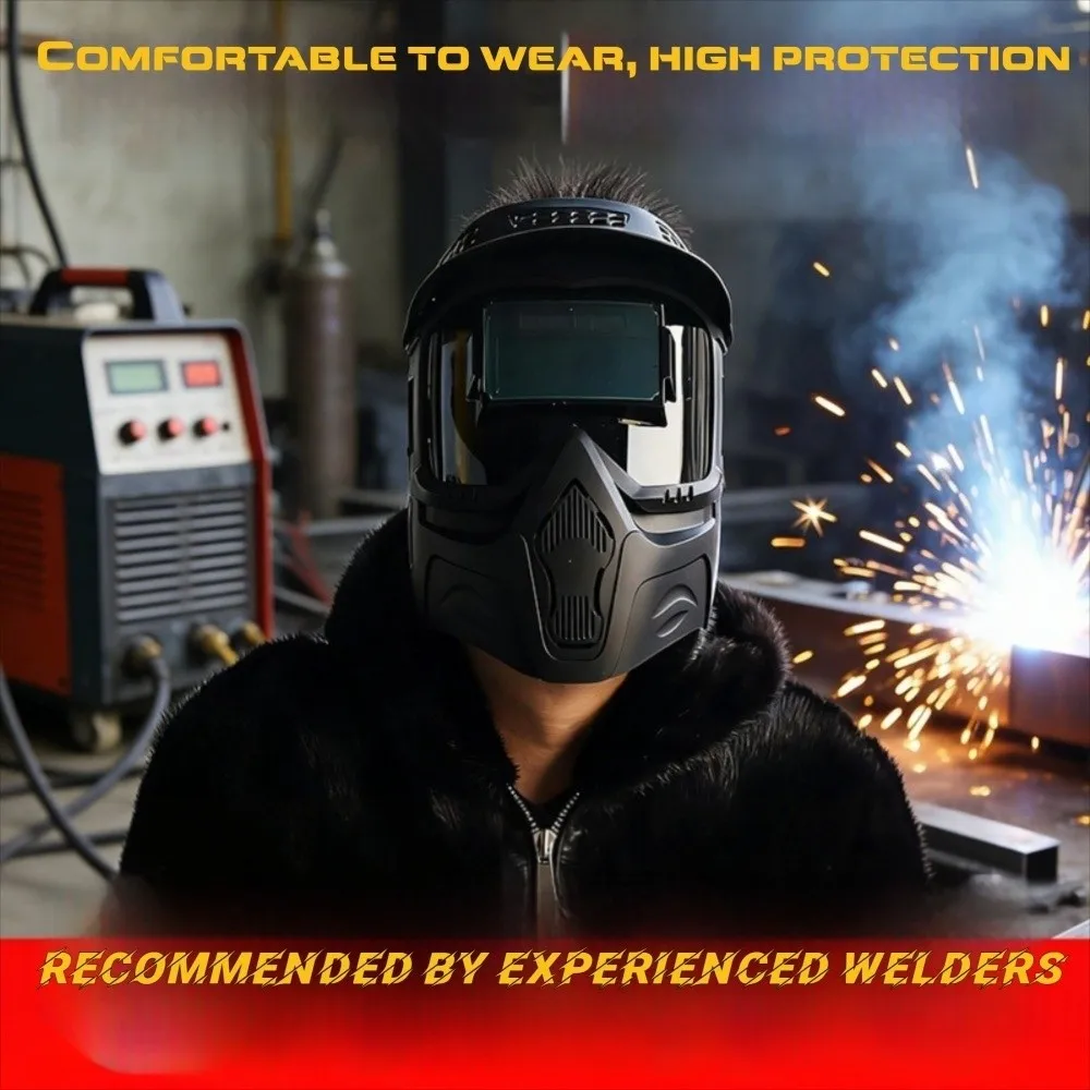 High Quality Auto Darkening Welding Glasses with Brim Design Detachable Welder Mask Impact Resistant Adjustable Band Face Shield