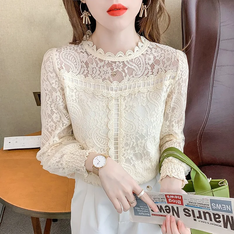 Autumn Chiffon Lace Blouse Women Shirts Summer White Tops Blusas Women Long Sleeve Blouses Women Clothing Feminine M-5XL NS5842