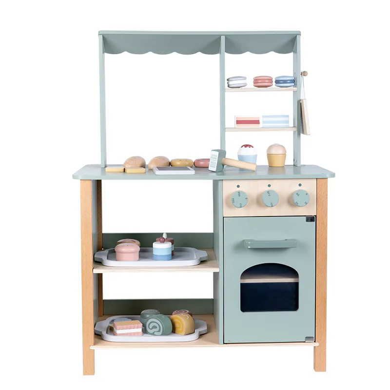 Educational Wooden Kitchen Toy Set for Preschool Kids-Easy-to-Handle Cooking Play Shop with Cupcakes