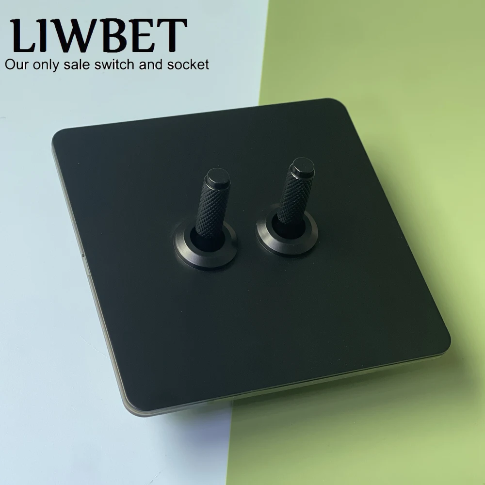 LIWBET All Black 1 Gang / 2 Gang / 3 Gang / 4 Gang 2 Way Wall Switch And Stainless Steel Panel Light Switch And Wall Socket