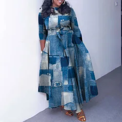 Vestido largo holgado de talla grande para mujer, traje elegante con estampado, ropa informal a la moda para fiesta, otoño e invierno, 2024