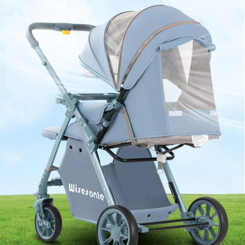 High Landscape Two-way Push Baby Stroller Can Sit and Lie Down Lightweight Foldable Baby Umbrella Cart Four Wheeled Baby Trolley