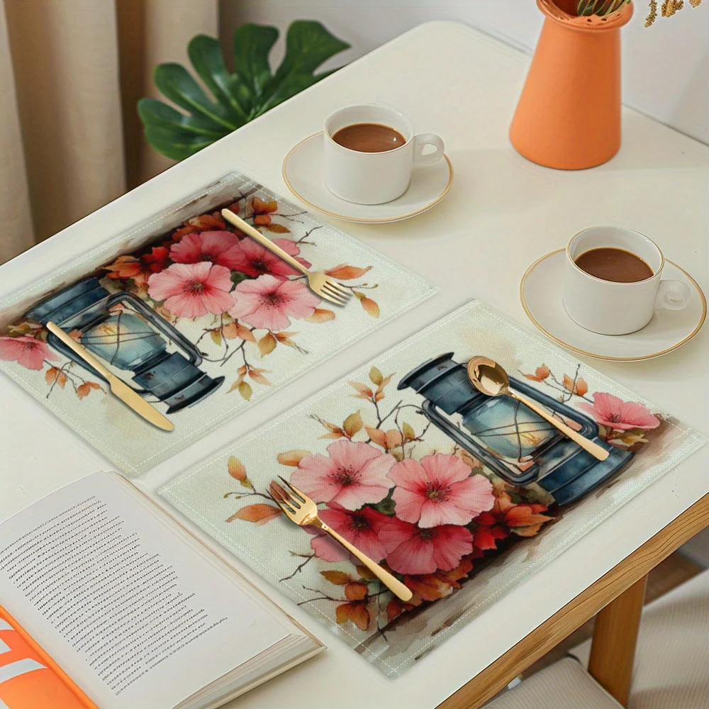 Suige Home Ramadan Eid Al-Fitr Eid Al Adha Tablecover Moon Lamp Printed Placemats, Linen Rectangle Washable Table Mats