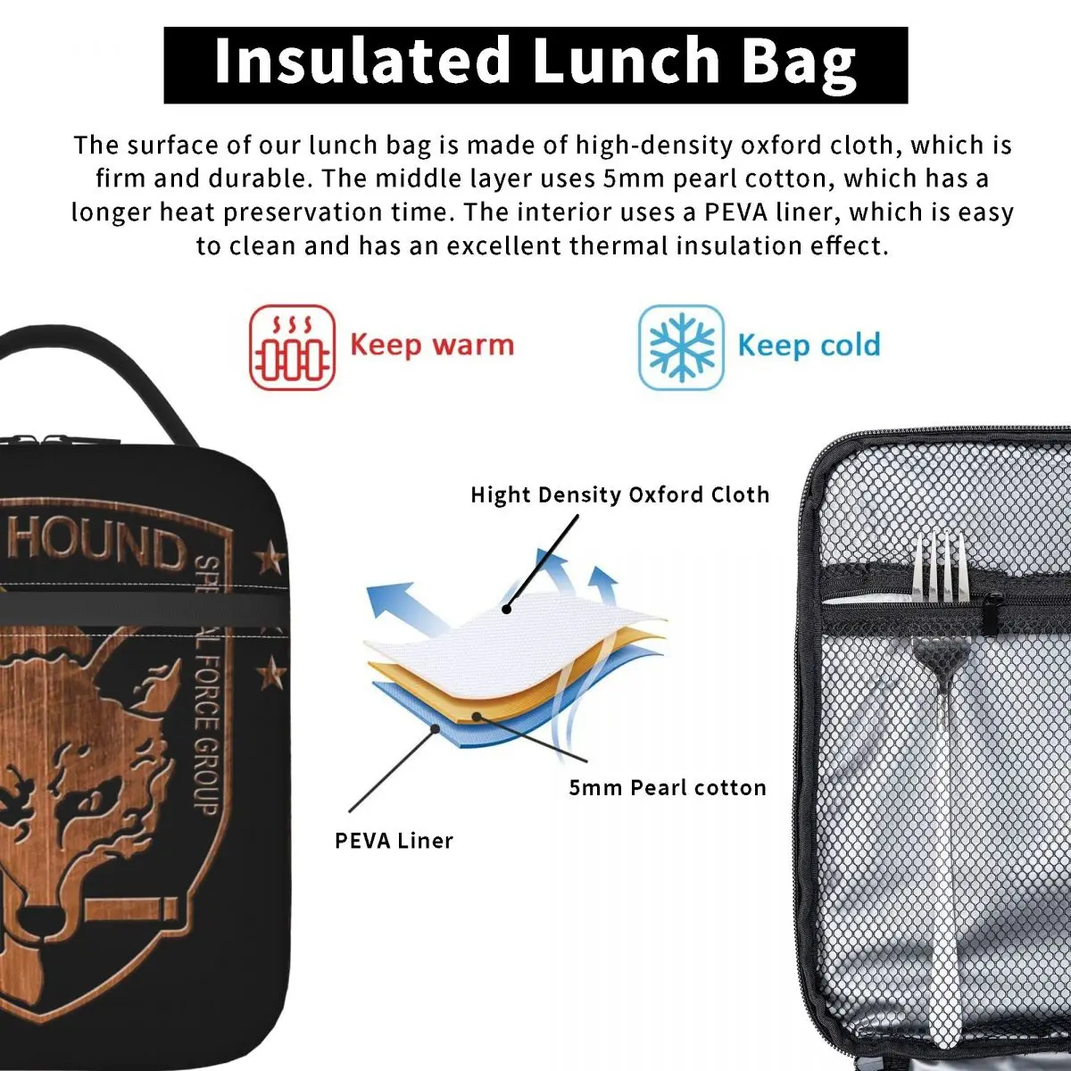 Foxhound Special Forces Group Metal Gear Solid Insulated Lunch Bag for Women Kids Leakproof Food Boxes Thermal Lunch Box Tote