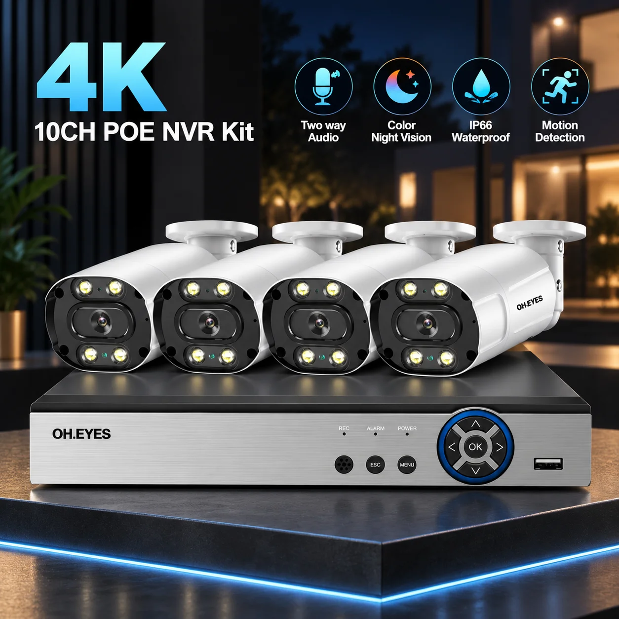 4K POE Security Bullet Camera Kit 4CH NVR 8CH IP Cameras Outdoor Color Night Vision CCTV Video Surveillance System Kit XMEYE