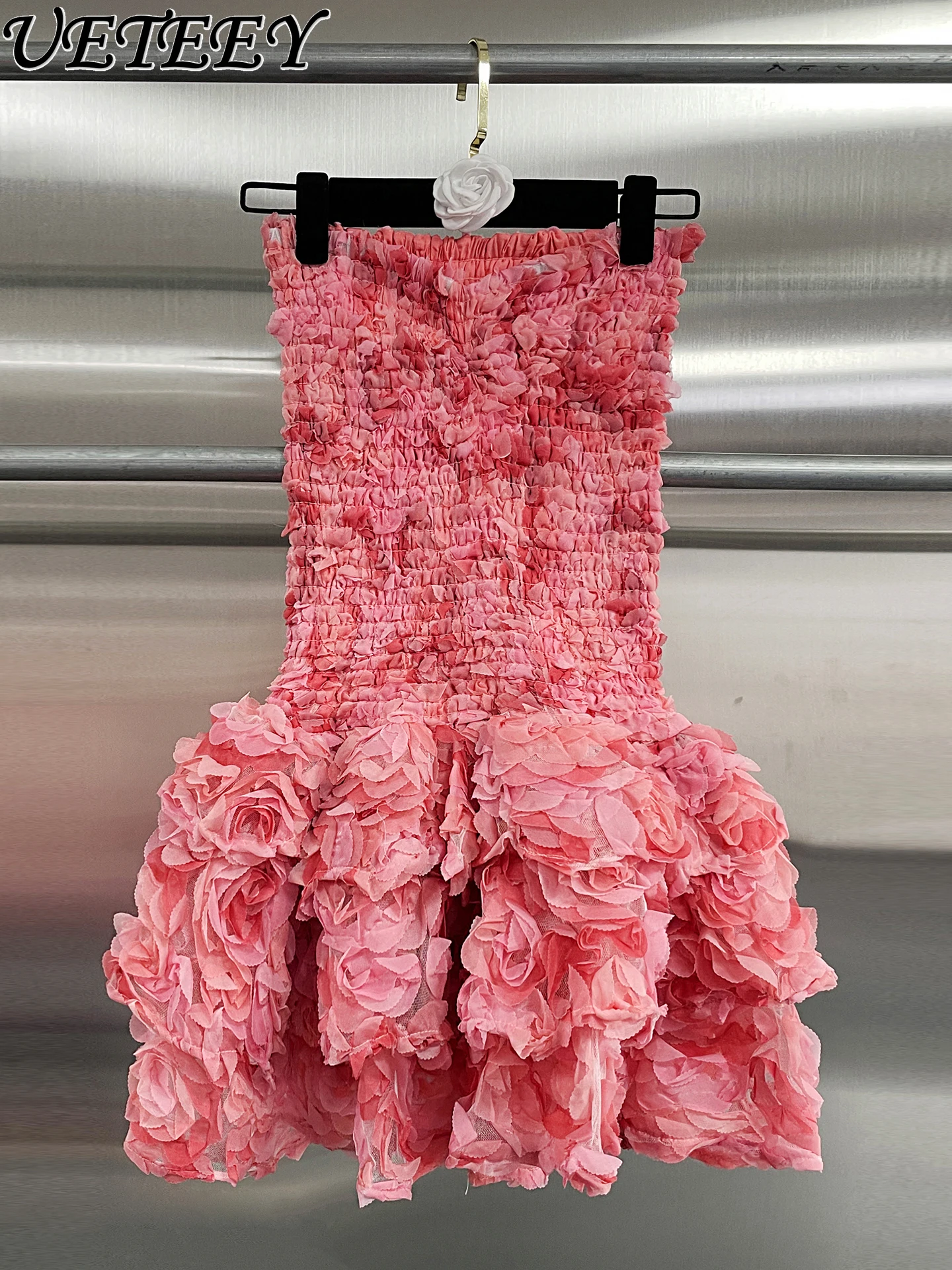 Fairy Sweet Princess 3D Flower Strapless Short Dress 2026 Spring Summer New Sexy Hot Girls High Waist Slim Fit Puffy Dress Party